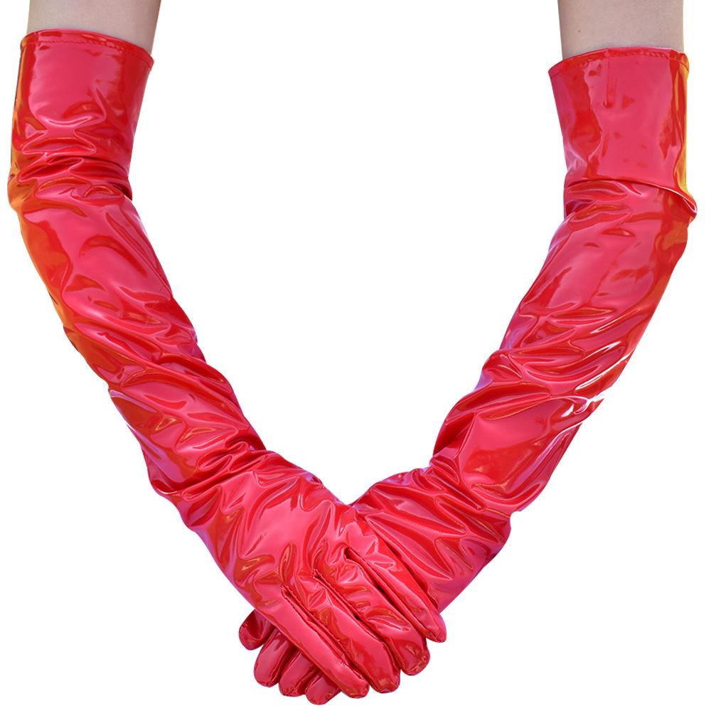 Women 53CM Bright Patent Leather Cosplay Gothic Style Sexy Tight Nightclub Long Gloves Stage Performance Fashion Personality