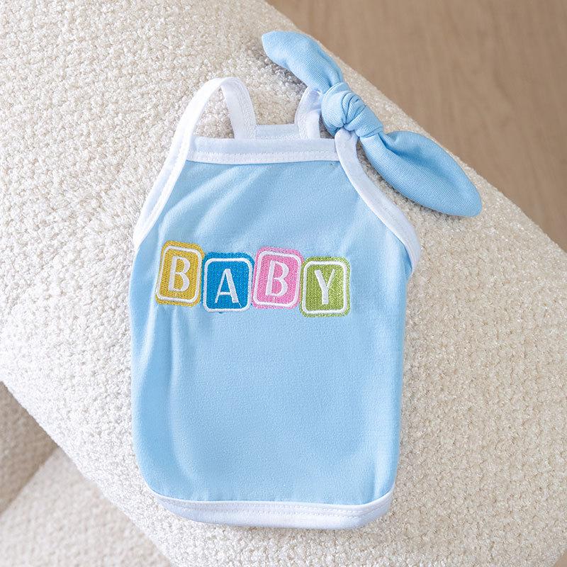 Летняя тонкая одежда для кошек Макарон бант на подтяжках Синий котенок Маленькая и средняя собака Одежда для питомцев