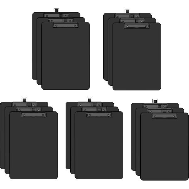2 Pack Black Clipboard with Pen Holder, 8.5 x 11 Plastic Clip Boards with Black Low Profile Clip, Letter Size for Classroom, Teacher, Students,