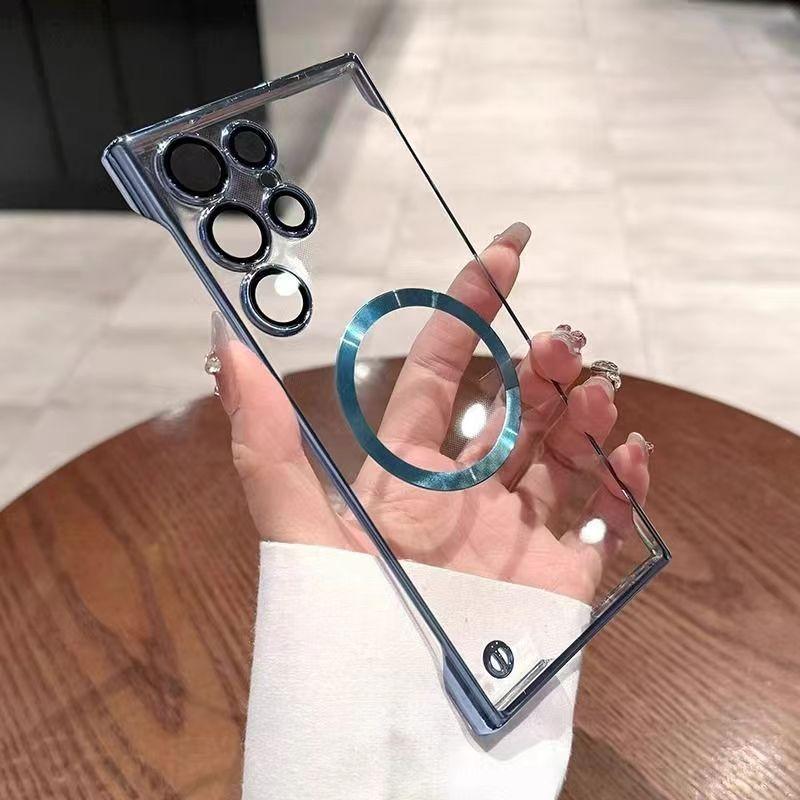 Plating Transparent Magnetic Frameless Phone Case for Samsung Galaxy S25 Plus S24 S23 S22 Ultra Camera Lens Protection Cover