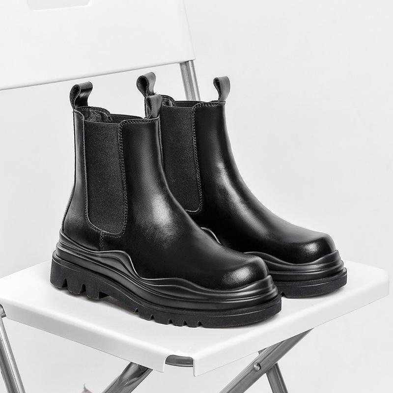 Модные мужские повседневные ботинки челси осенне-зимняя обувь ковбойские оригинальные кожаные ботинки для вечеринок и банкетов на платформе массивные ботинки на щиколотку мужские