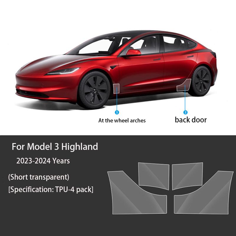 For Tesla Model 3 Highland 2024 Front Door Rear Door Extended Protective Film Invisible Car Clothing TPU Lamp Film SetDecoration
