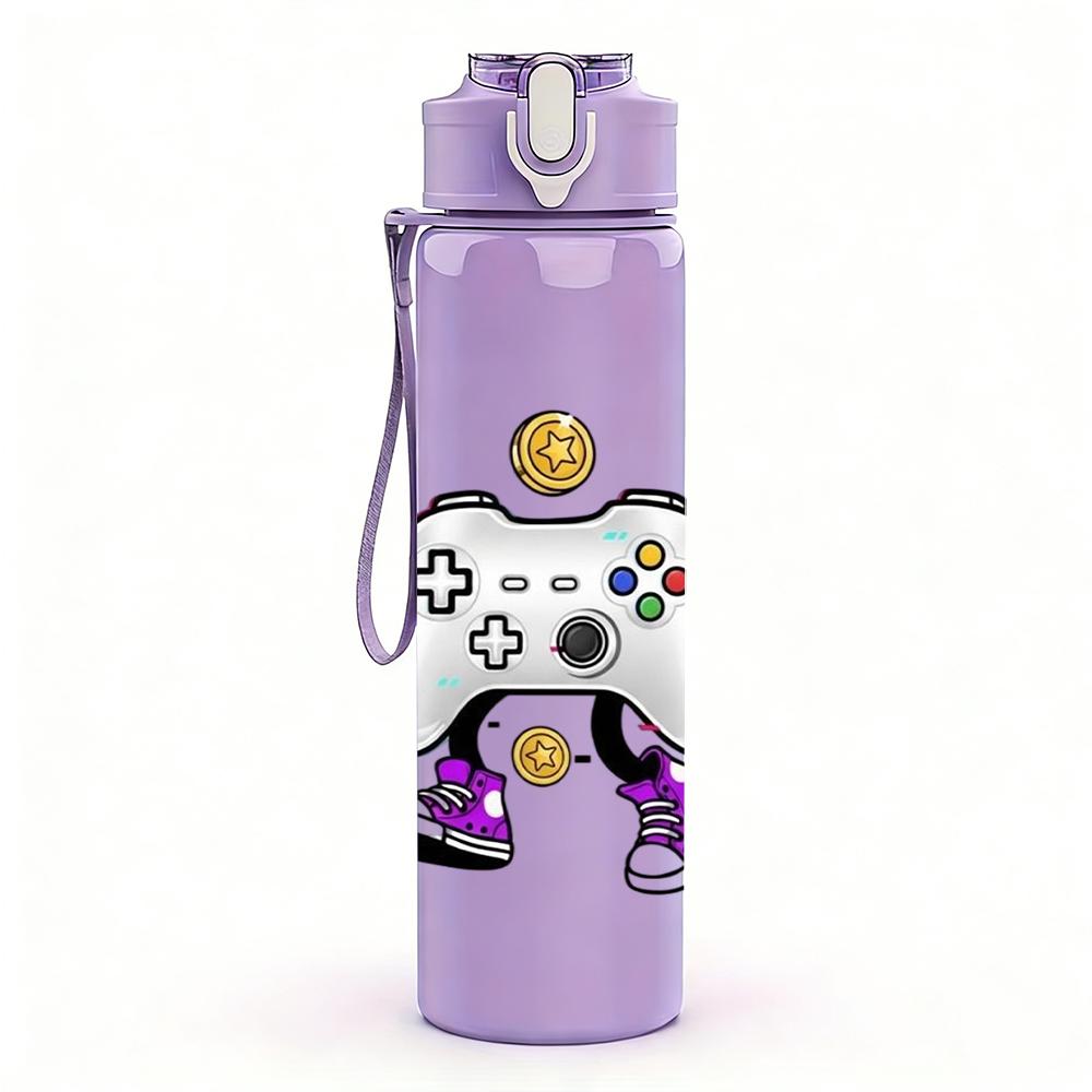1PC Color Game Controller Heart Decor Graphic,750ml Color Plastic Sports Water Bottle,Leakproof Flip Straw Lid,Suitable for Sports Office Home Use