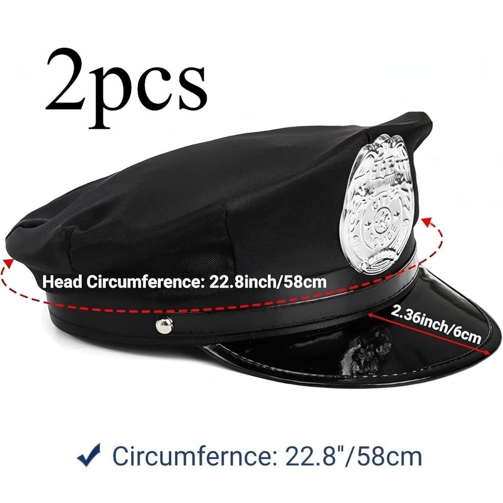 2Pcs Black Police Hat Adult Officer Hat Unique Police Hat Suitable For Stage Performances And Party Role Play, Fun Police Hat Party Gift Supplies