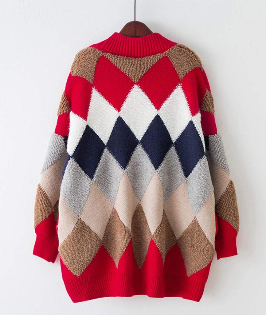 Анри Пушистый Аргайл Толстый Теплый и Один Размер Подходит Корейский Короткий Длинный Длинный Рукав Взрослый Пуховик Легкий Боа Длинный Школьный Кардиган, Верхняя одежда,