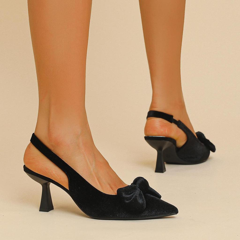 Женские босоножки большого размера на тонком каблуке с острым носком, летние повседневные босоножки на шпильке с бантом, однотонные туфли 36-42