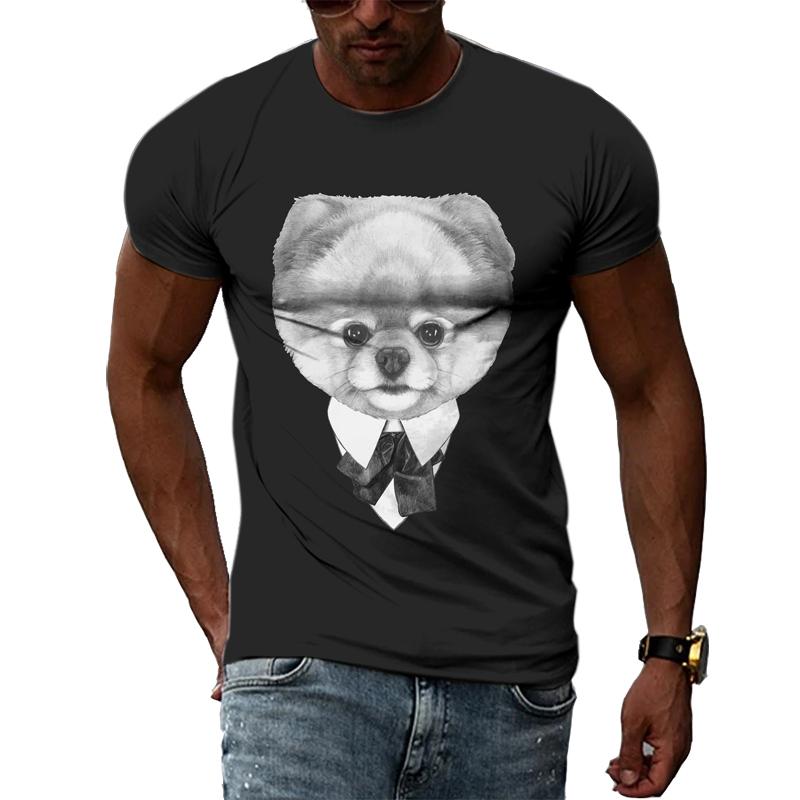 Летние модные мужские футболки с забавным животным и собакой, 3D трендовые индивидуальные повседневные черные футболки с принтом, топ в стиле Харадзюку с круглым вырезом в стиле хип-хоп