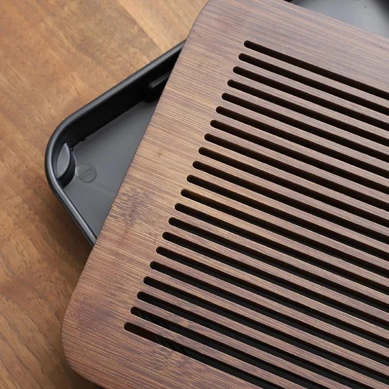 Портативный бамбуковый поднос для чая, чайный сервиз в стиле кунг-фу, поднос с сетчатым диском, бытовой дренажный поднос для хранения чая, быстрый дренаж, двойное использование для сухого и влажного использования