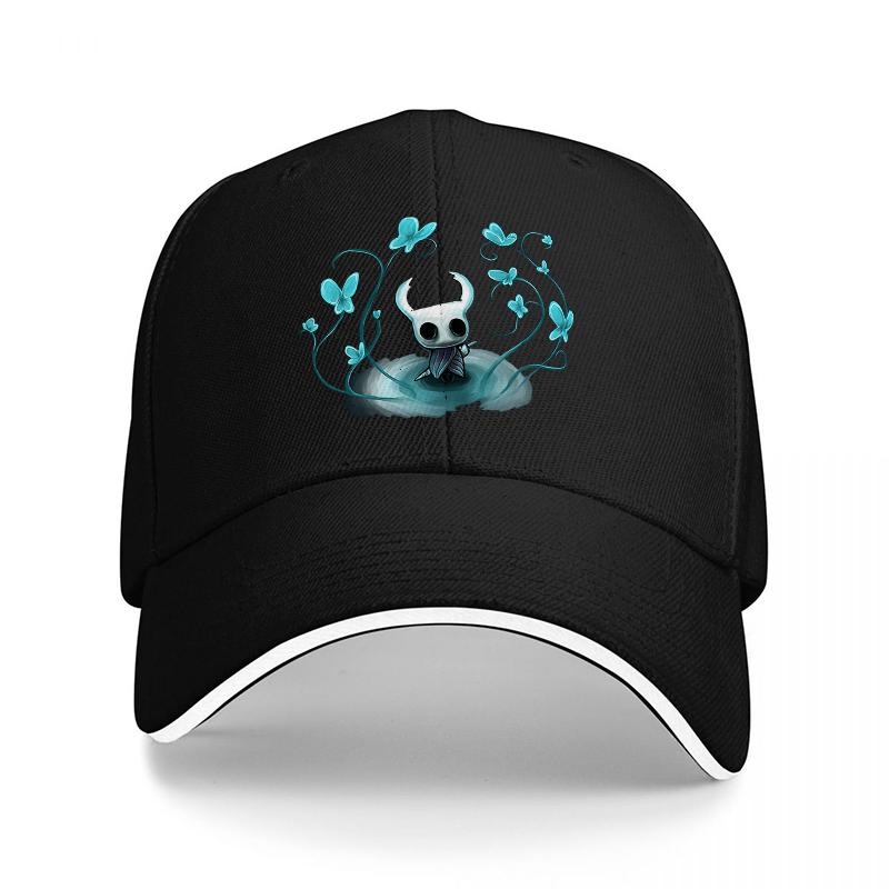 Hollow Knight Blue Butterflies Design Baseball Cap Classic Black Adjustable Hat with Unique Artwork and Comfort Fit for Fans
