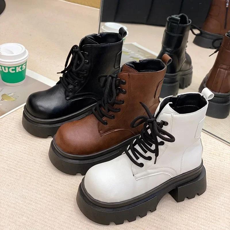 2024 New Fashion Versatile Hot-selling Women's Boots Flat Heel Luxury Designer Round Toe Lace-up Winter Shoes Short Tube