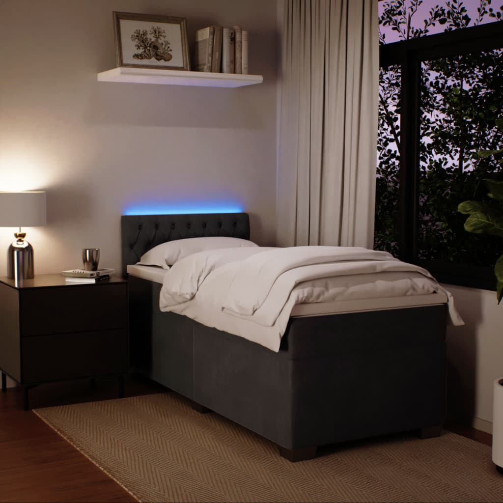 Vidaxl Łóżko Kontynentalne Z Materacem, Ciemnoszary Aksamit, 100X200Cm