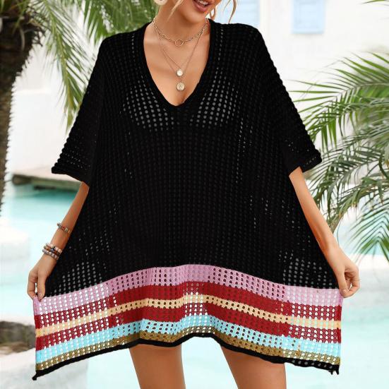 Женская накидка-бикини с V-образным вырезом, рукавами реглан, ажурная, пляжное платье, разрез сбоку
