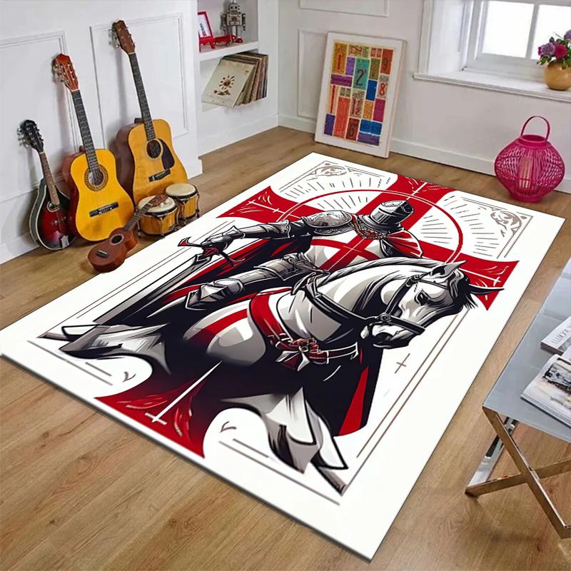 Cross Templars Knight Polyester Carpet, Soft Indoor Mat for Office Chair, Living Room, Computer Desk - Decorative Home Office Rug Design