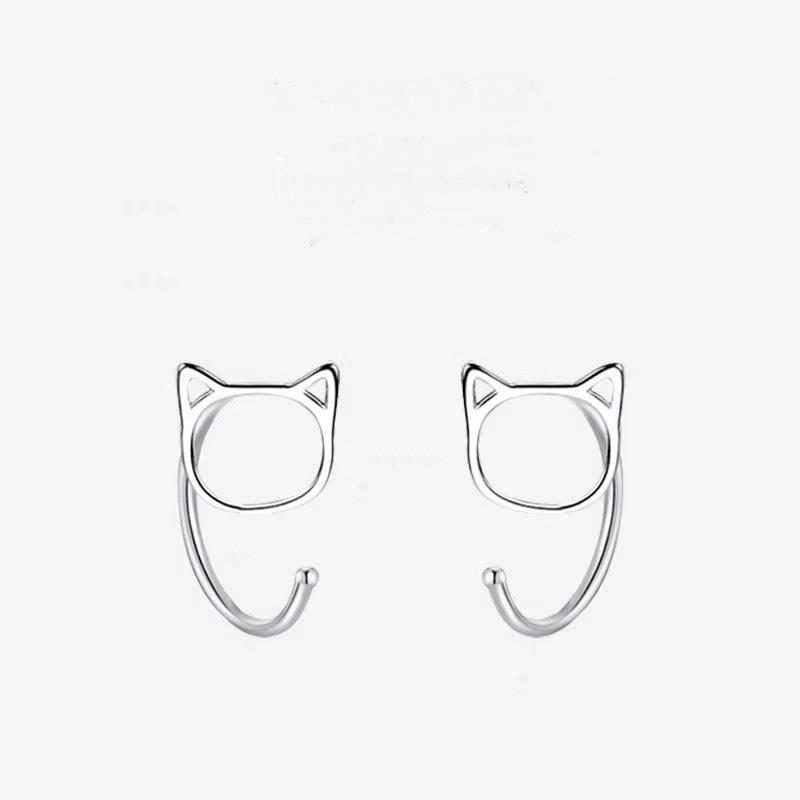 Fashion Simple Hollow Cute Cat Stud Earrings for Women Girls Silver Color Hypoallergenic Earrings Teen Jewelry