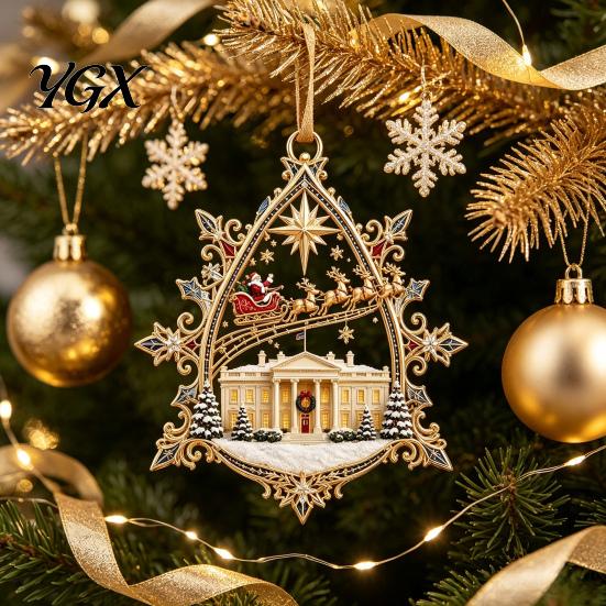 Festive Room Bedroom Decorations 250th Anniversary USA White House Christmas Tree Ornament, 2D Acrylic 1776-2026 Commemorative Durable Holiday