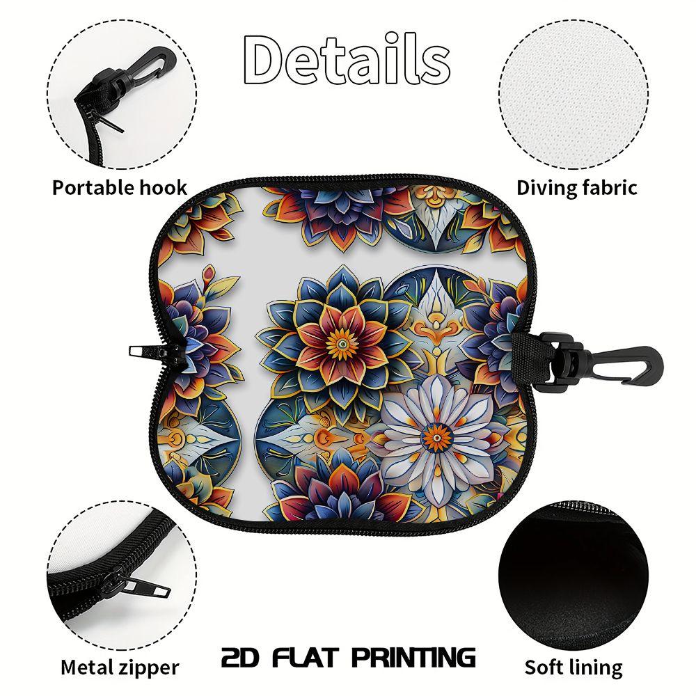 2D-Bohemian Floral Print Protective Sunglasses Case, Vintage Mandala Style Eyeglasses Storage Pouch, Zipper Travel Glasses Holder for Women Daily Gift