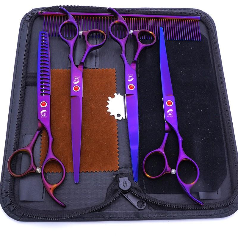 Professional Pet Grooming Scissors Set 7 Inch Stainless Steel Dogs Including Straight Curved Tooth Fishbone Ear Hair Trimmer