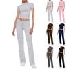 Women's Fashion Solid Color Round Neck Short Sleeved Top Casual Pants Sports Set