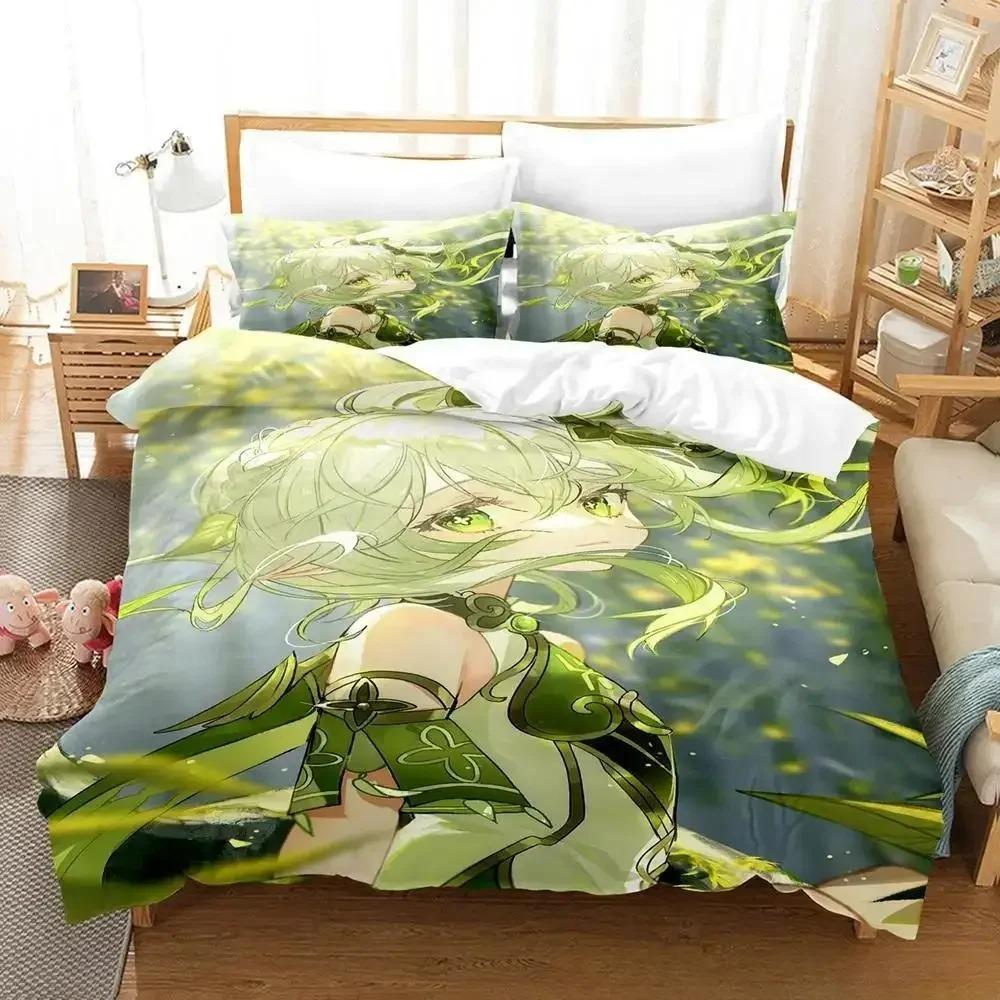 Lightweight Breathable New Game Nahida Genshin Impact Cartoon Anime three piece Adult Kid Bedroom Sets 3D Kawaii Girls Quilt