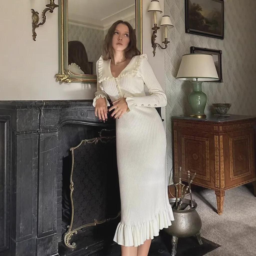 2024 Ретро-платье-свитер в европейском и американском стиле на осень/зиму