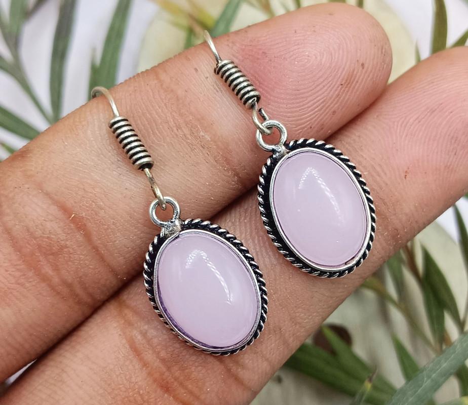 Rose Quartz Gemstone 925 Sterling Silver Plated Hook Earring VG-65