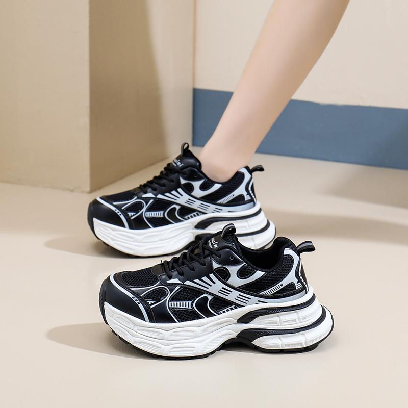 Мода смешанные цвета весна/осень мода кроссовки на шнуровке сетчатые туфли женские 2024 высокое качество средний каблук модные женские вулканизированные туфли