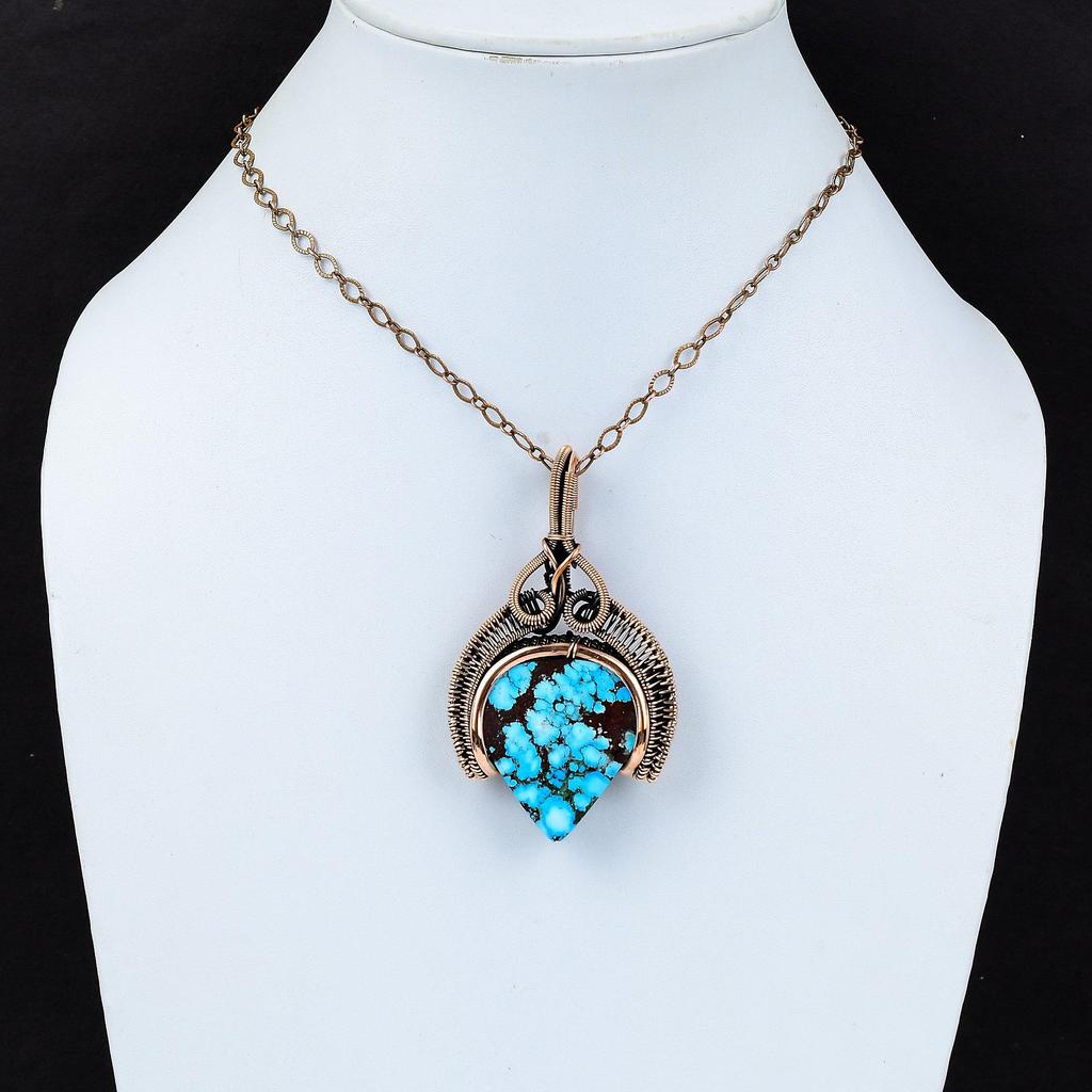 Подвеска из бирюзового драгоценного камня ручной работы из чистой медной проволоки на День памяти