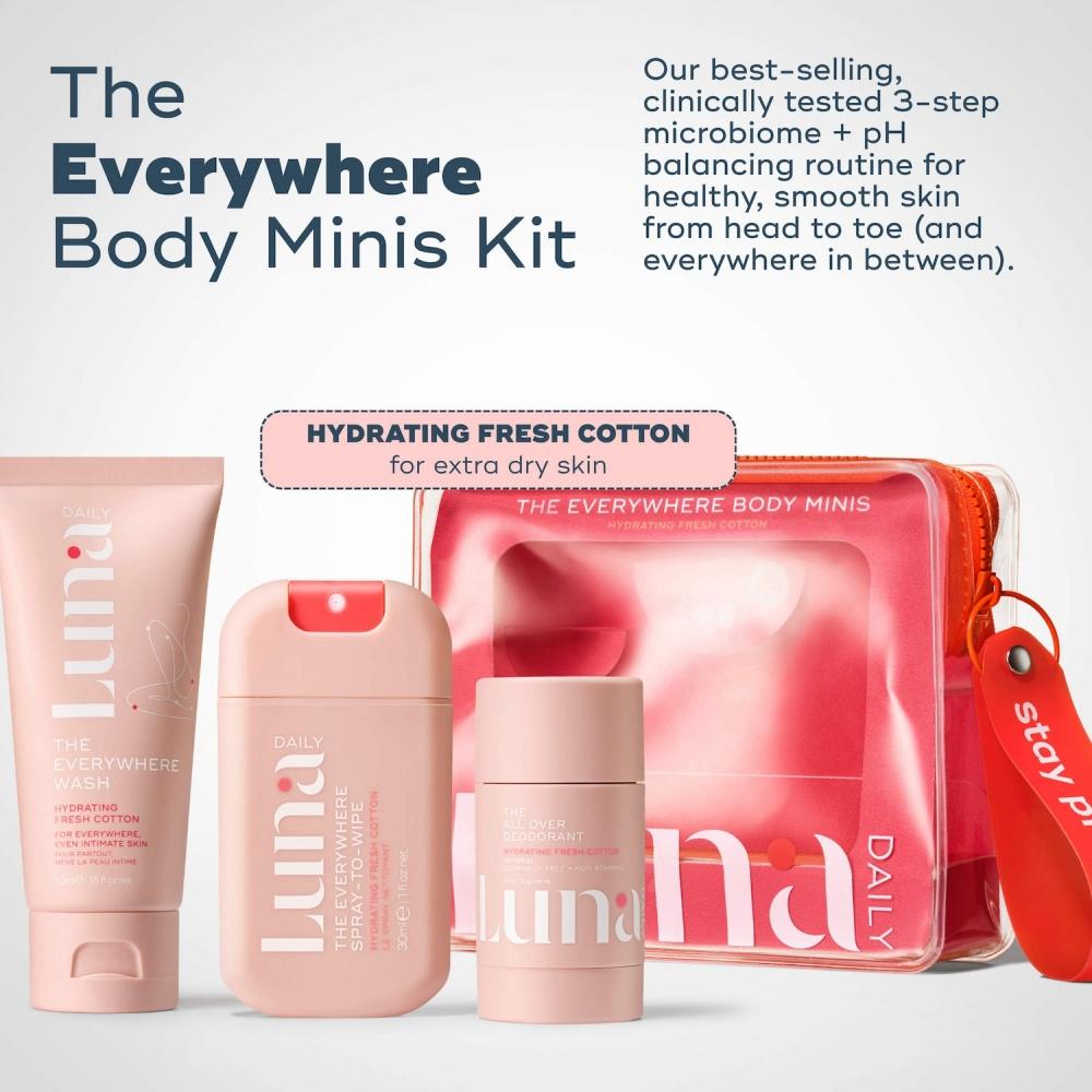 Luna Daily Hydrating Everywhere Body Minis Kit 3 Step Microbiome + Ph Balancing Routine 13.5 Oz 400 Ml