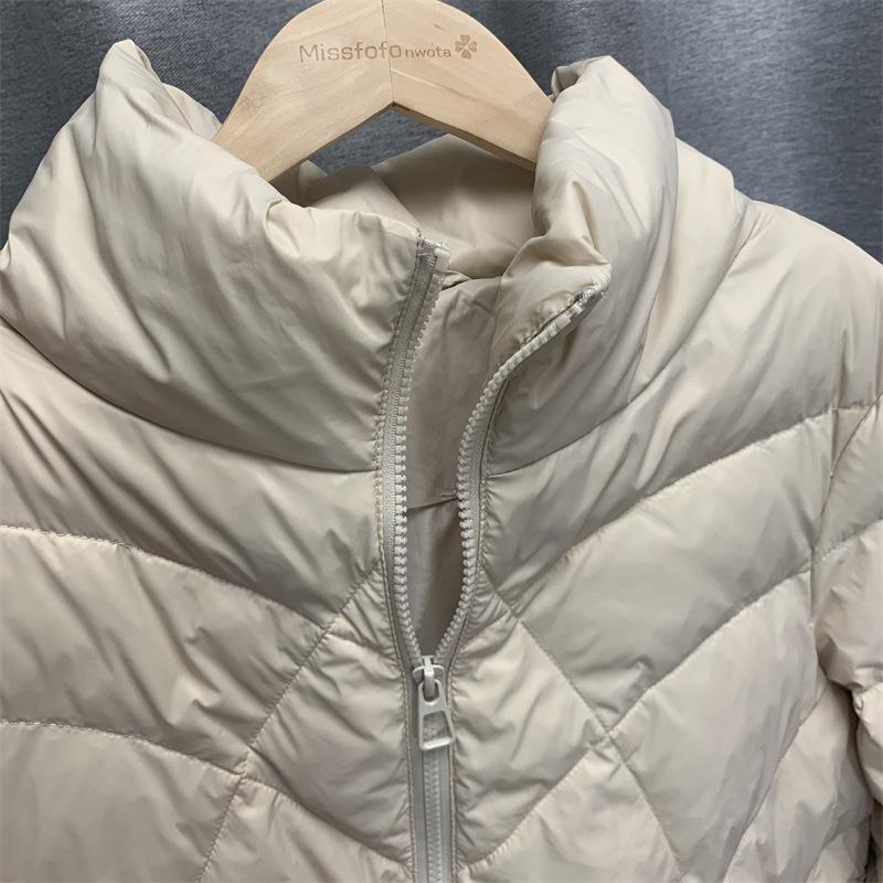 Женская осенне-зимняя куртка на белом утином пуху, стеганая парка с коротким воротником-стойкой и карманом, свободная тонкая однотонная куртка