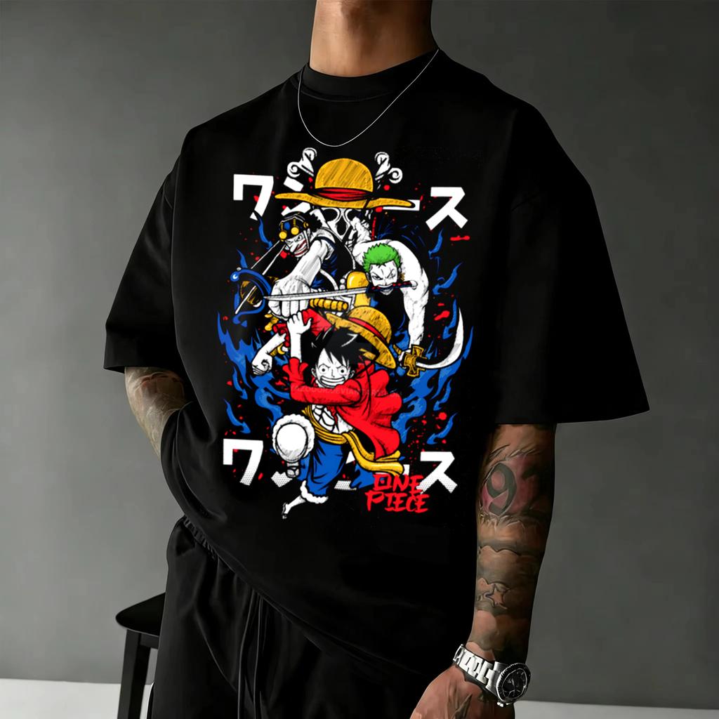 Аниме Футболка One Piece Унисекс Хлопок Короткий Рукав Топы 2026 Лето Луффи Зоро Санджи Графический Принт Уличная Повседневная Y2k