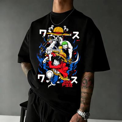 Аниме Футболка One Piece Унисекс Хлопок Короткий Рукав Топы 2026 Лето Луффи Зоро Санджи Графический Принт Уличная Повседневная Y2k