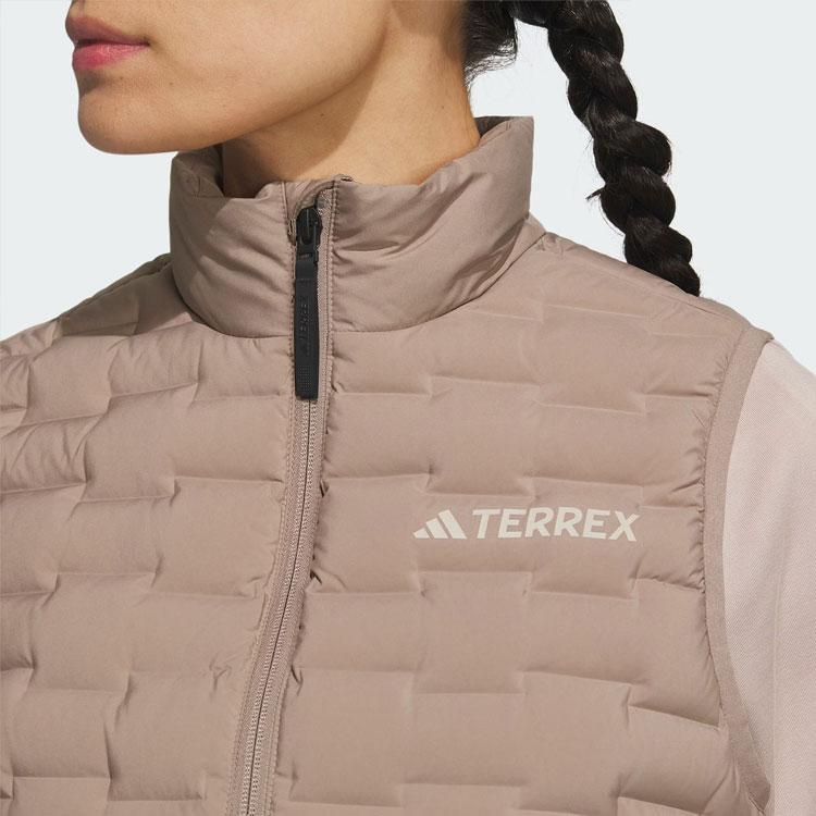 adidas Жилет из гусиного пуха, тканый, 800% наполнитель, однотонный, с логотипом, для спорта на открытом воздухе, женский жилет, розовый, коричневый IT8692
