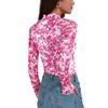 Women's Mesh Floral Print Slim Tops Long-sleeved Pullover