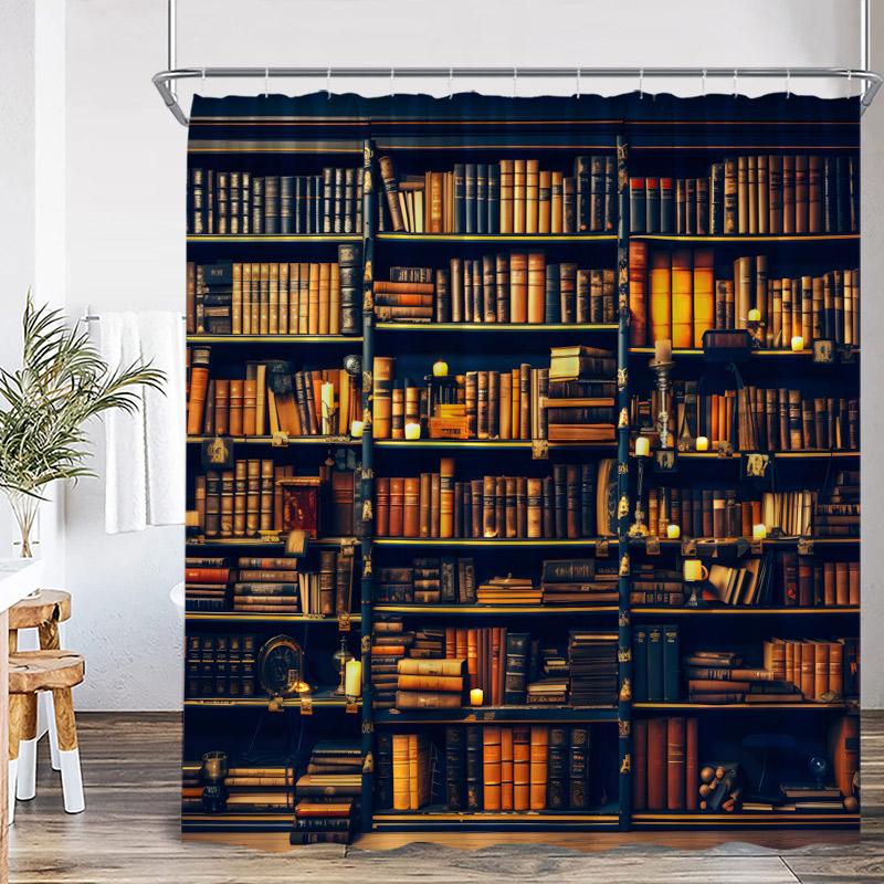 Винтажная книжная полка Шторки для душа Зеленые виноградные листья Цветочный Череп Ретро Книги Современный Полиэстер Ткань Домашняя Ванная Комната Шторка Декор