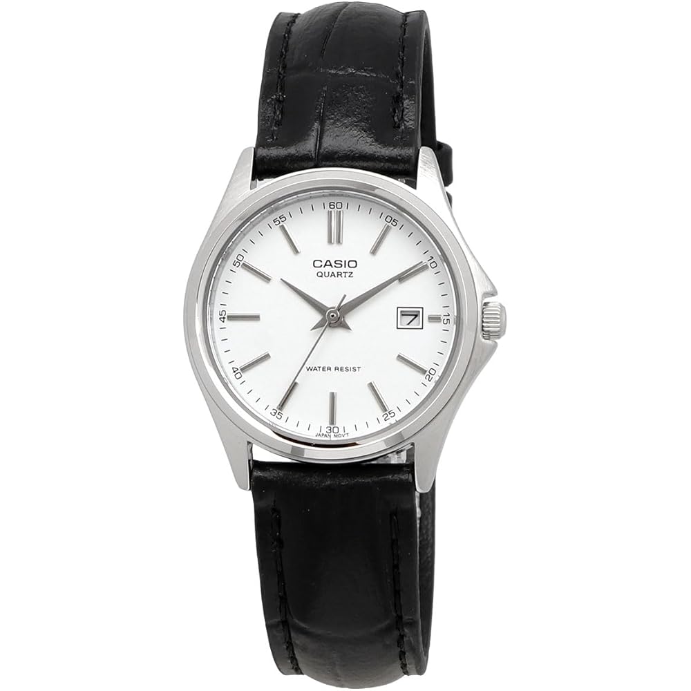 Casio LTP-1183E-7A Женские кварцевые часы Серебристый Белый Черный кожаный ремешок Импортная модель