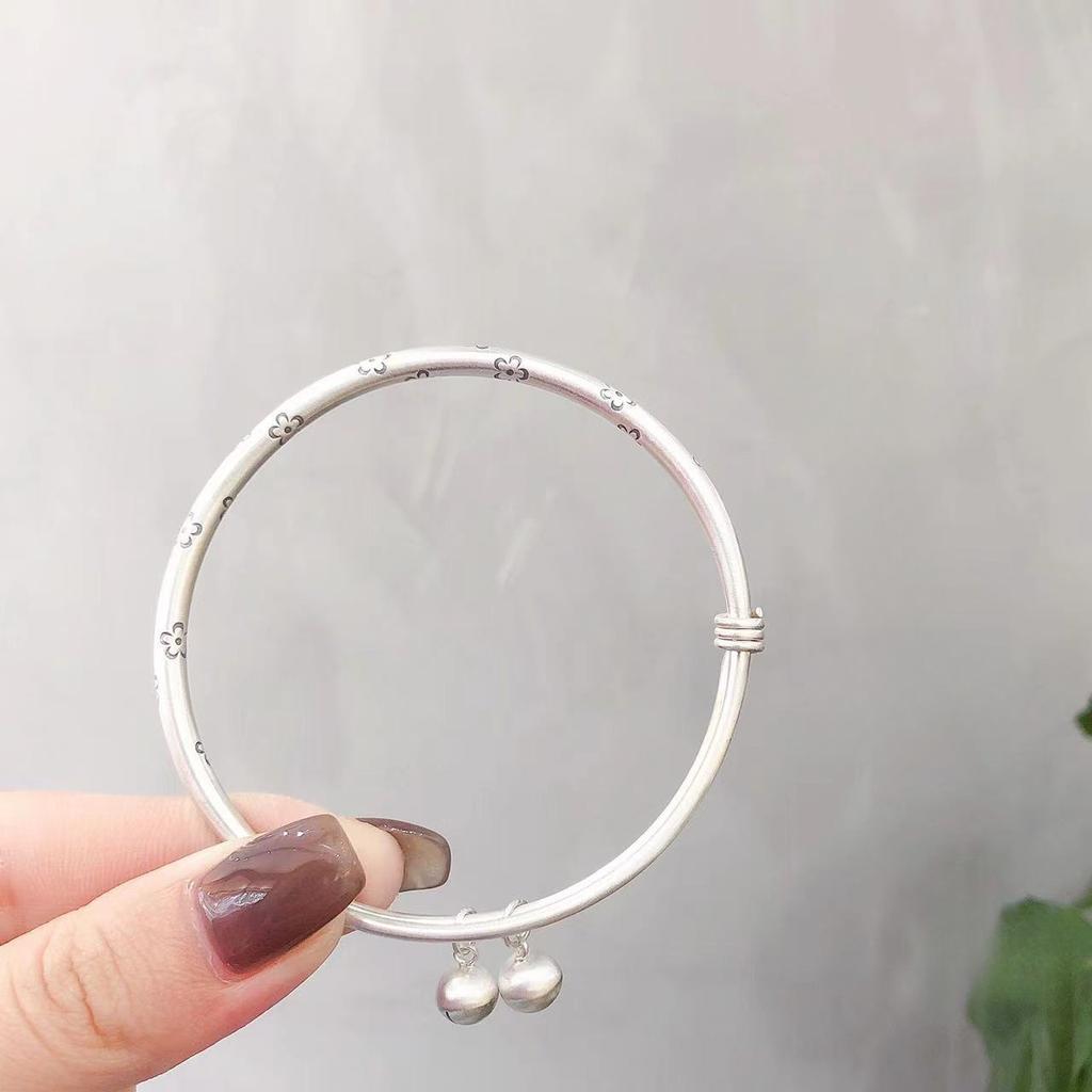 Fu Shi Zu Yin 999 Pure Silver Bracelet Women's Retro Silver Ornament Plum Blossom Bell Bracelet Handmade Push Pull Ancient Silver Bracelet