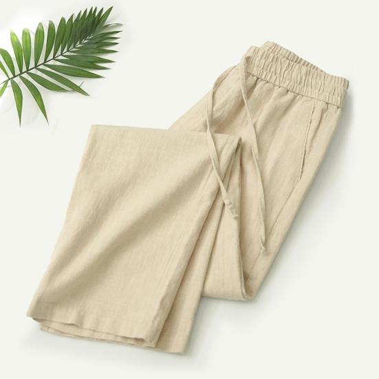 Men Long Pants Adjustable Drawstring Elastic Waist Casual Trousers with Pockets Solid Color Versatile Casual Wear