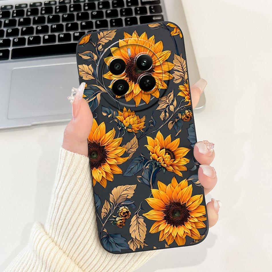 Чехол для телефона Realme 12 Pro+ 12Pro 5G Realme 12 Pro Plus 5G Элегантный Цветочный Кот Расписной Мягкий Силиконовый Однотонный Ударопрочный Чехлы