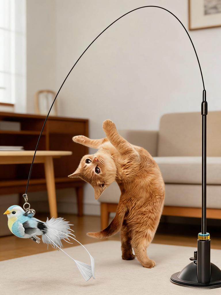 4pcs/set Strong Base Cat Teaser Set - Long Pole Cat Interactive Toy with Bell Kitten Hunting Training Toy