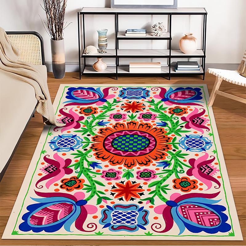 Colorful Floral Pattern Carpet with Bohemian Mandala Design, Area Rug. Suitable for use as an anti-slip for living room bedroom sofas