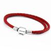 4Red Leather Bracelet Argent 925 Sterling Silver Standard Barrel Clasp Charm Bracelets for Women Fits Charm Beads DIY Jewelry