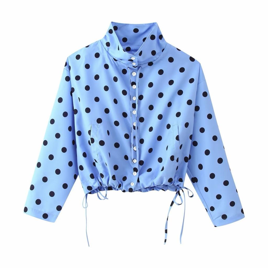 2026 Spring New Product European and American Cross-border Women's Clothing Street Fashion Drawstring Design Polka Dot Jacket w017 D028