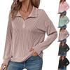 Women's Fashion Casual Striped Half-zipper Loose Long-sleeved Solid Color Tops