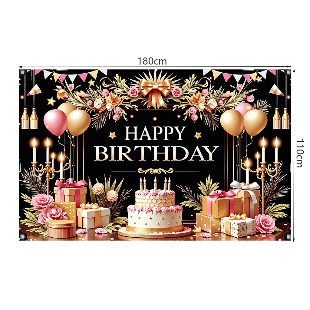 С Днем Рождения Декорации Фон Розовые Цветы Воздушные Шары Подарки Торт Тема Флажки Баннер Украшения на День Рождения Товары