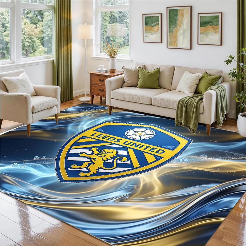 Leeds United Football Design Crystal Velvet Rug Soft Decorative Mat for Bedroom Entrance