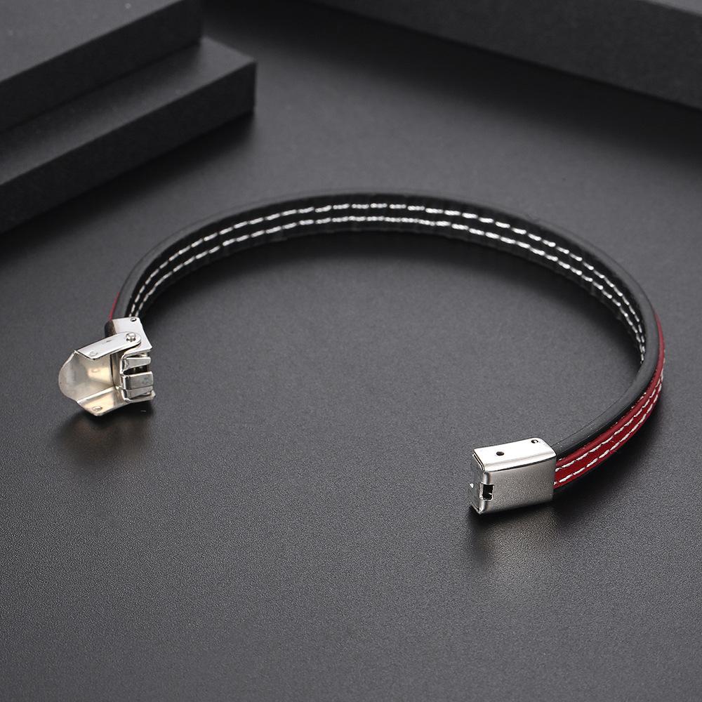 Simple Fashion Leather Bracelet Mens Jewelry Bangle Stainless Steel Clasp Genuine Leather Men's Bracelet Party Gift
