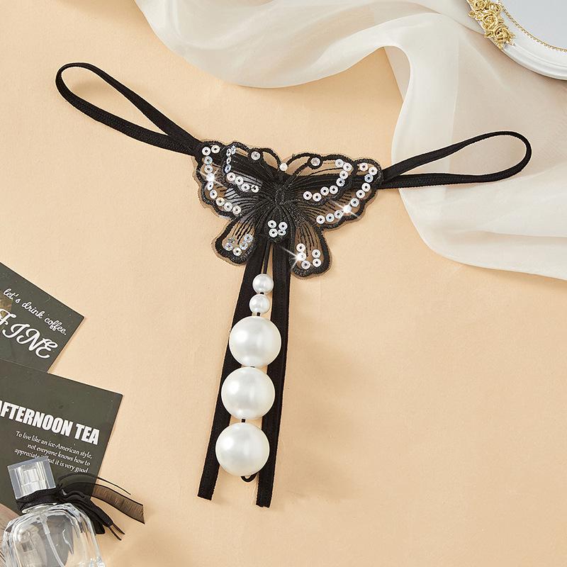 Трусы-стринги большого размера с открытой промежностью, жемчужным массажем и бусинами для фиксации яичек