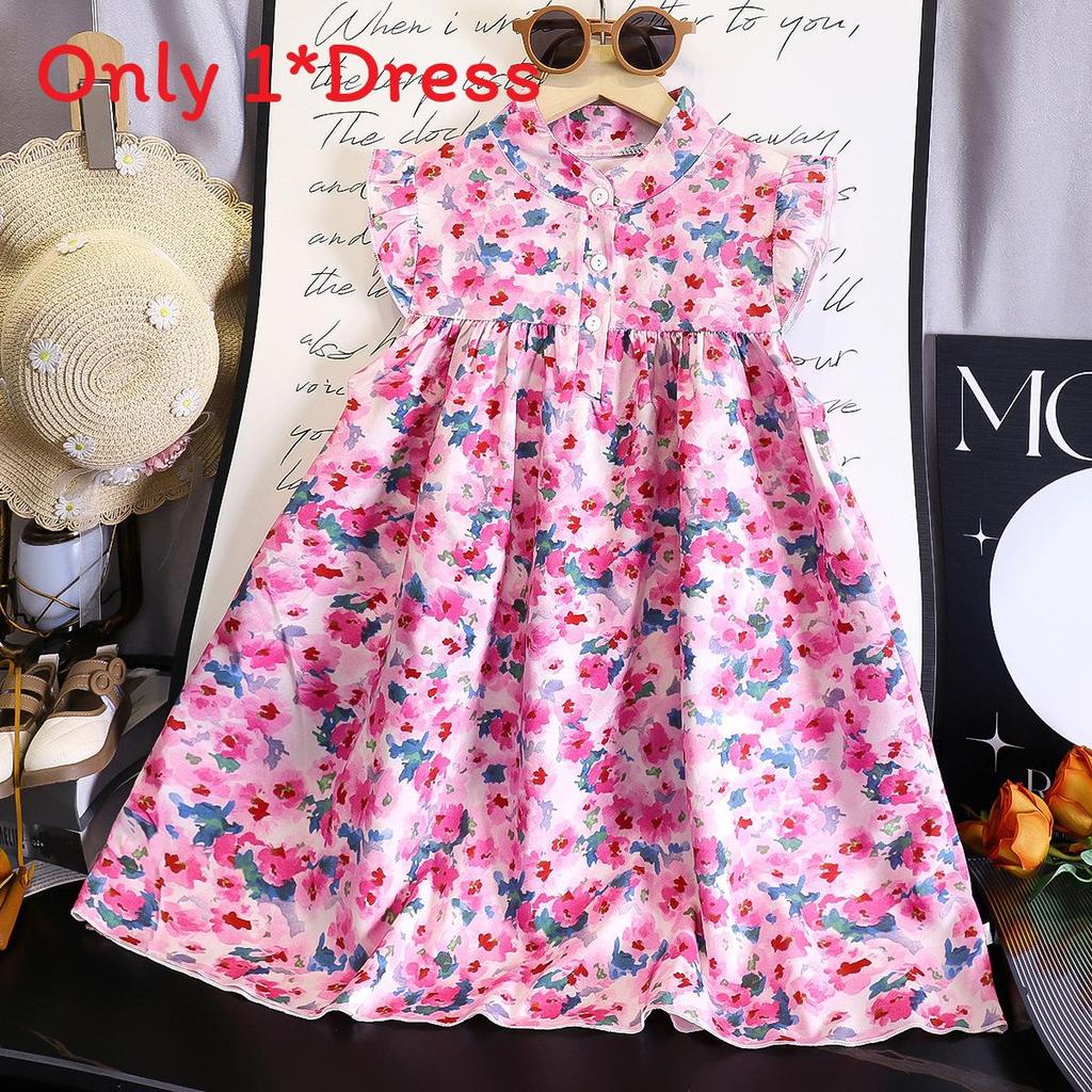 Korean Style Girl Summer Floral A Line Dress With Soft Fabric For Toddler Girls