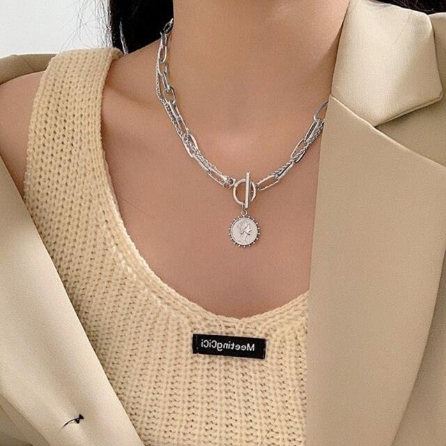 Vintage Multi-layer Coin Pendant Choker Necklace For Women Gold Silver Color Fashion Chunky Chain Necklaces Jewelry