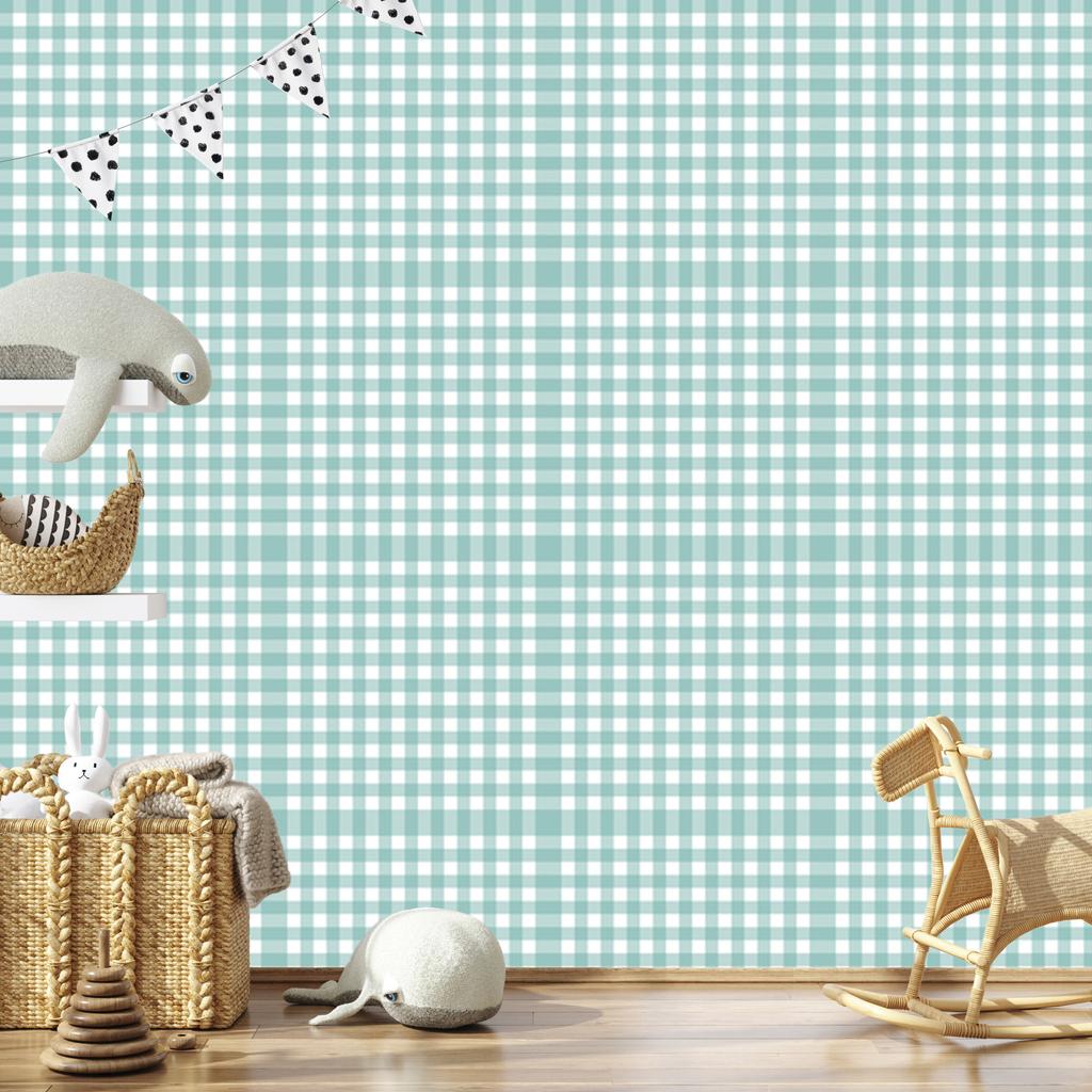 Wallpaper Fabric Pattern Sea, Mint and White for Living Room and Bedroom 50x1000